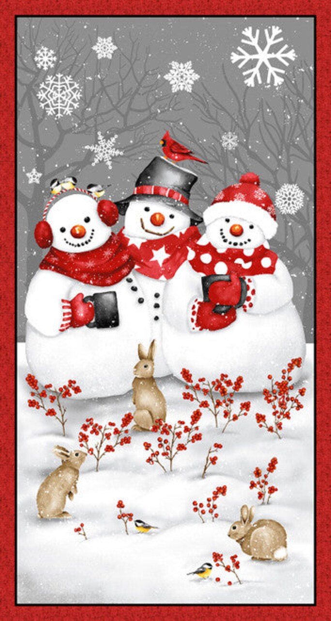 Fabric Henry Glass Snow Crew Flannel Snowman 24" Quilting Panel 1296P-89